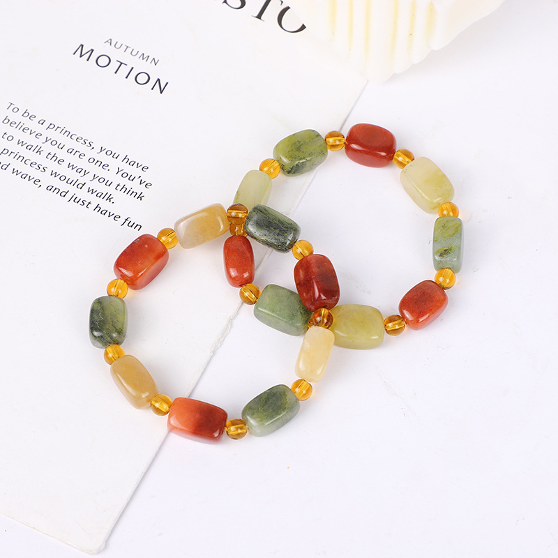 Xinjiang Natural Jinsi Jade Multi Jewels Bracelet Men's and Women's Single Ring with Shape Bracelet Gobi Jade Ice Jade Beads Bracelet