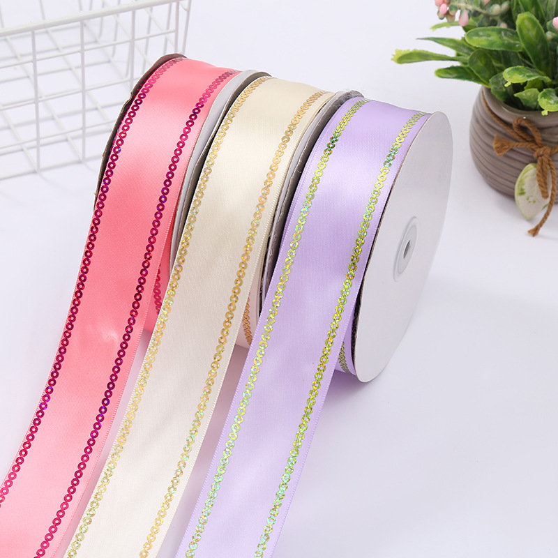 New Single-Sided Polyester Ribbon Sequin Edge Banding Ribbon Floral Packaging Thread Belt Gift Cake Decoration Ribbon