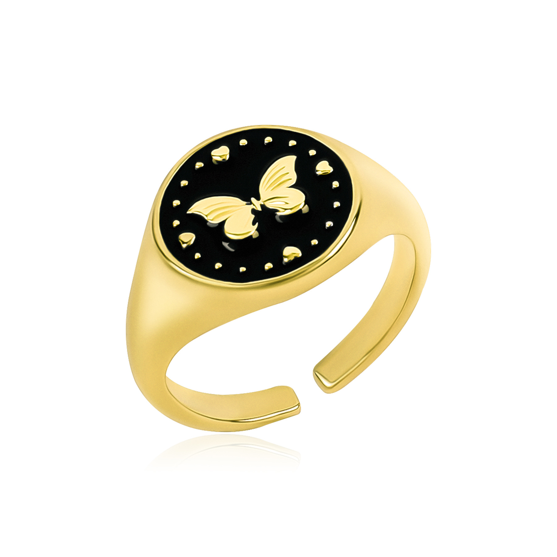 享见饰品女士气质时尚铜真金电镀黑色蝴蝶戒指 女-阿里巴巴