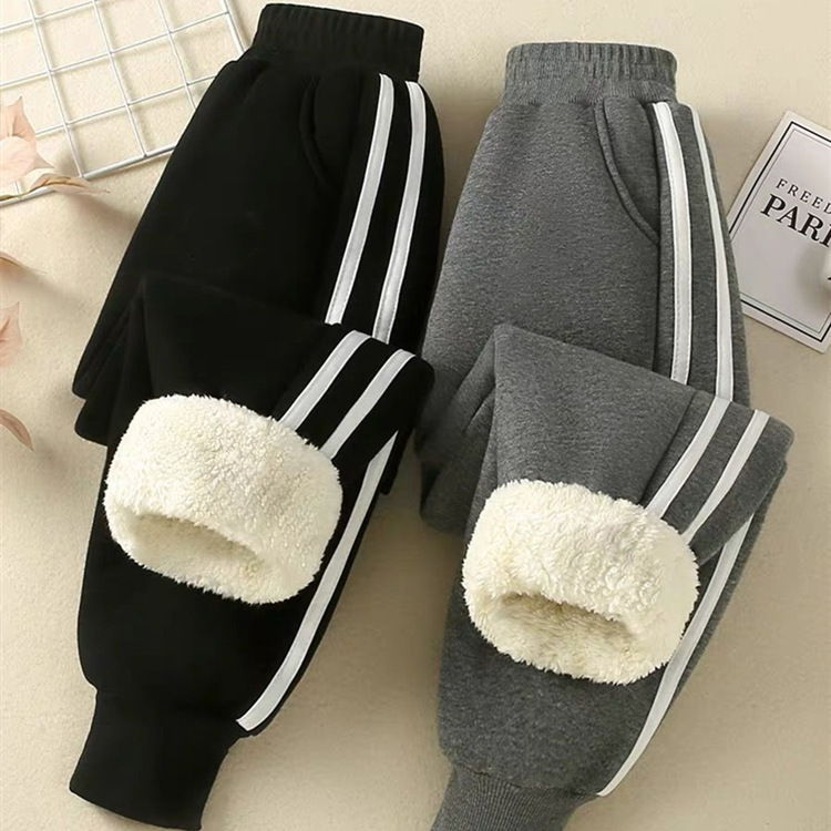 Girls' Fleece-Lined Trousers Boy's Cotton Trousers Autumn and Winter Thickened Integral Velvet Keep Warm Outerwear Children's Leisure Track Sweatpants