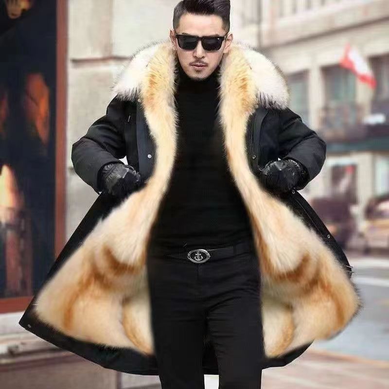 Parka 2023 New Men's Winter Dad Middle-Aged and Elderly Men's Coat Thickened Large Size Faux Fur Coat
