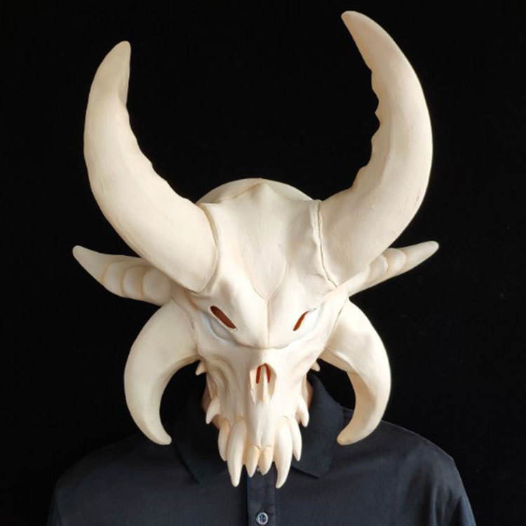 恐怖堡垒之夜骷髅面具新款牛角牛骨头搞怪头套道具万圣节舞会面罩