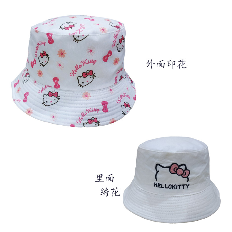 Cross-Border Clow M Double Sided Embroidery Bucket Hat Men's and Women's Fashion Cartoon Hello Kitty Printed Bucket Hat Melody Sun Hat