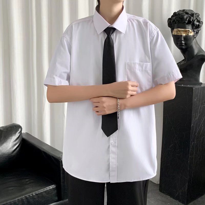 夏季白色短袖衬衫男生dk制服2024新款学生衬衣休闲百搭帅气上衣