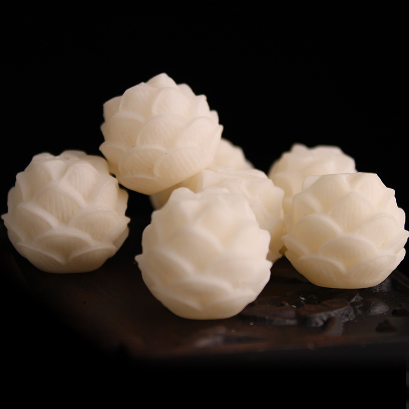 Five-Layer Lotus Carved Handmade Diy Accessories White Jade Bodhi Lotus Scattered Beads Wholesale Bodhi Root Carved Lotus