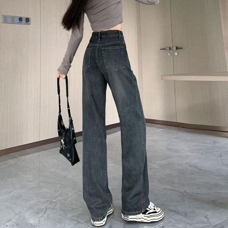 Cement Blue Gray Wide-Leg Pants Denim Women's Spring and Autumn 2023 New High Waist Loose and Slimming Straight Mopping Pants