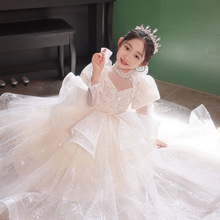儿童礼服公主裙高端走秀花童婚礼小女孩女童主持人钢琴演出服长袖