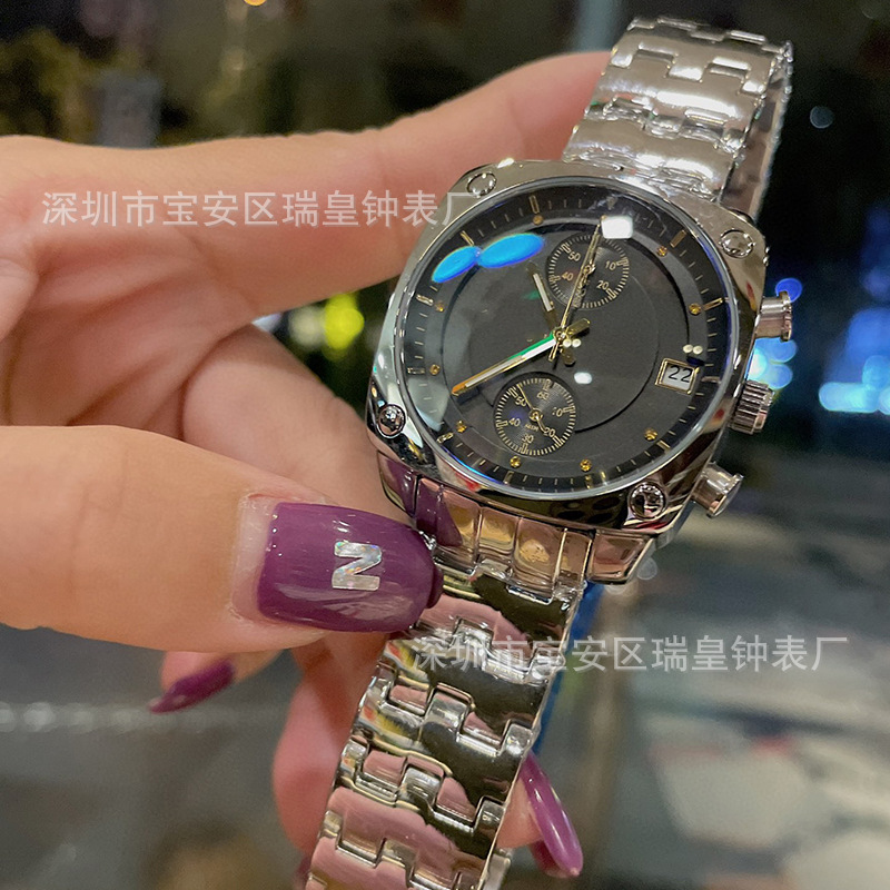欧尚韩国潮牌tt方形五针多功能大表盘手表男女时尚大气百搭钢带表