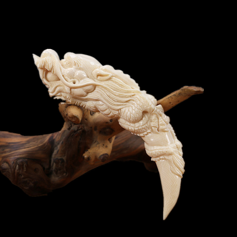 天然猛犸象牙盘龙龙牙尖吊坠随身手把件挂饰霸气未镶嵌民族风配饰