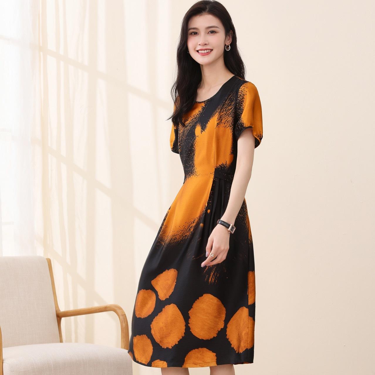 2022新款真丝连衣裙女装夏季高端气质民族风桑蚕丝短袖裙子大码