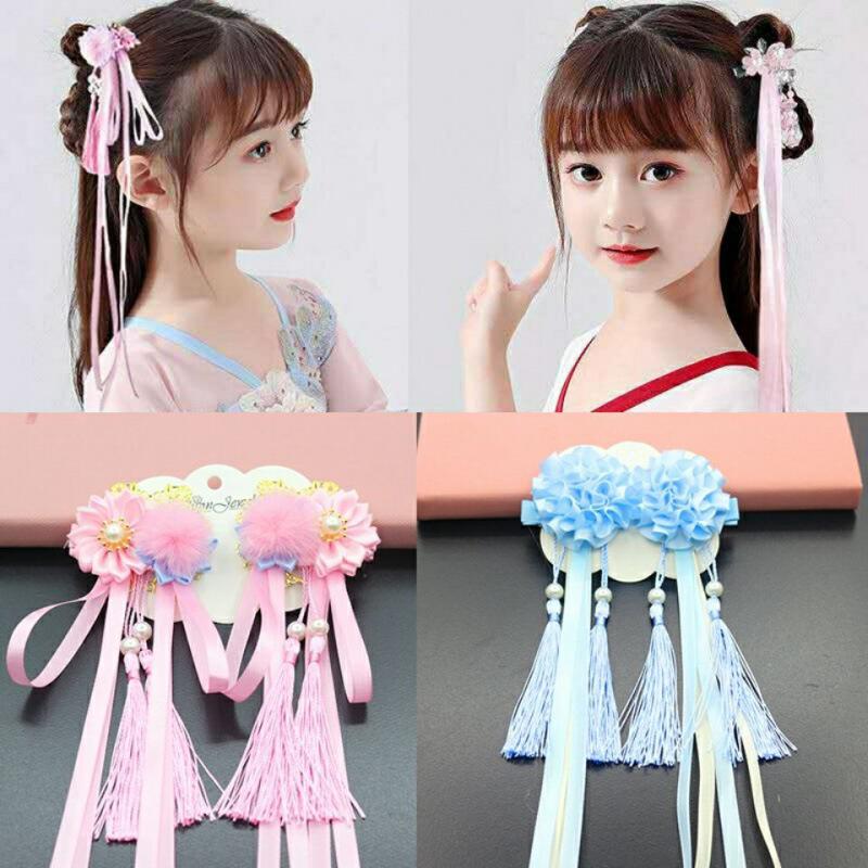 古风发饰儿童汉服头饰古装女童流苏飘带发夹步摇公主汉服发夹代发