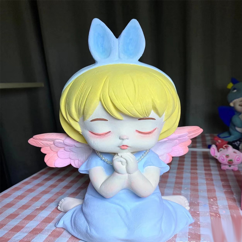 网红小天使搪胶彩绘非石膏娃娃白胚涂色儿童diy存钱罐厂家批发