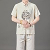 summer man Borneol Short sleeved Tang costume suit Easy leisure time Thin section Embroidery Chinese style dad One piece On behalf of