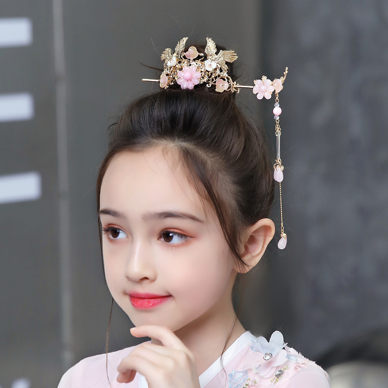 儿童汉服发冠古风流苏步摇公主头饰发簪女童古装发簪仙演出皇冠