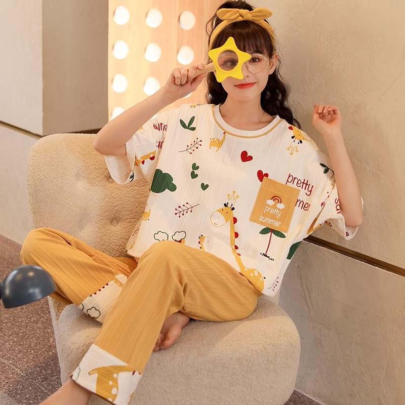 Pajamas Women's Summer Cotton Short Sleeve Trousers Casual 2023 High-Profile Figure Women's Korean-Style Cartoon Homewear Suit