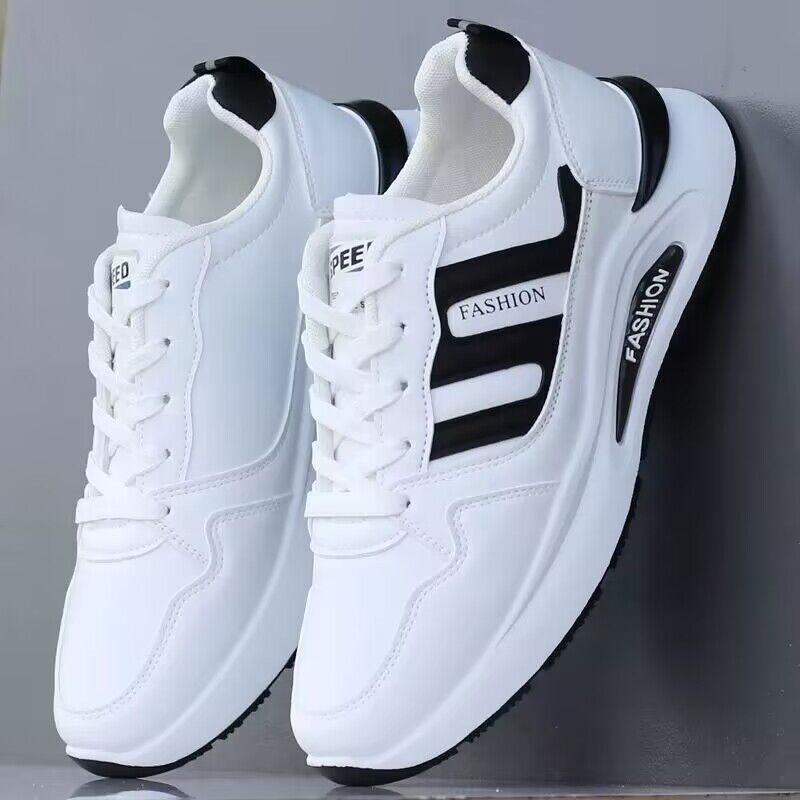 waterproof leather men‘s shoes new autumn men‘s leather shoes casual black and white leather surface sneakers soft bottom running shoes