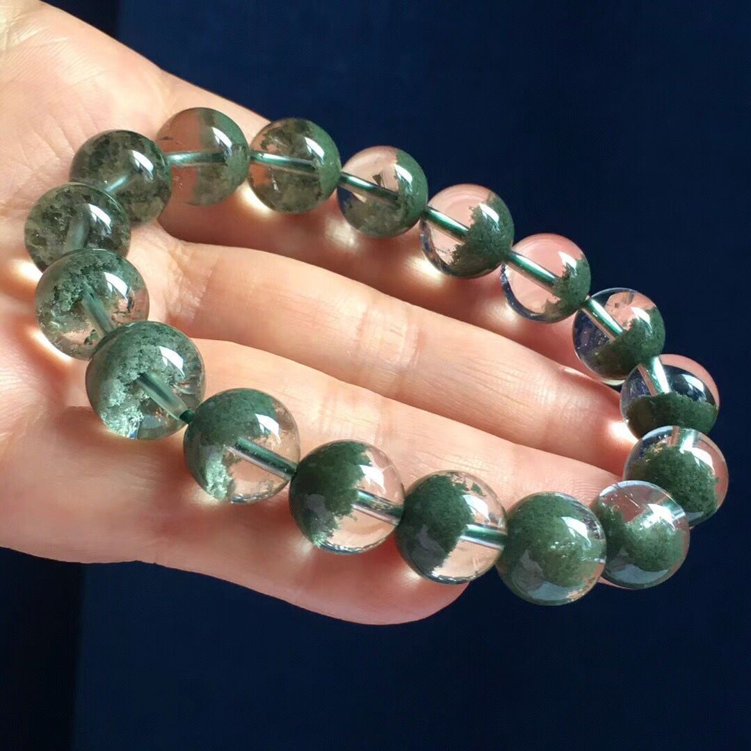 天然水晶绿幽灵手链女单圈多圈聚宝盆手串男饰品礼物