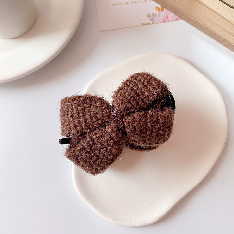 Cute and Graceful Bun Grip Elegant Wool Bow Headdress Barrettes Female Head High-Grade Sense Hairpin