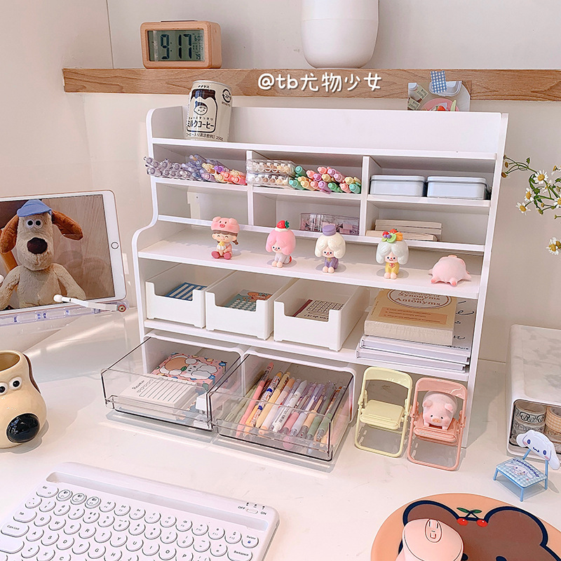 Office Multi-Layer White Mobile Bookshelf Organizing Rack Dormitory Cosmetics Storage Rack Desktop Double-Layer Storage Rack