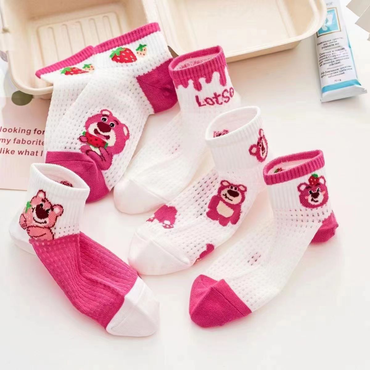 儿童袜子草莓熊短袜ins夏季薄款男女童吸汗防臭袜宝宝透气浅口袜