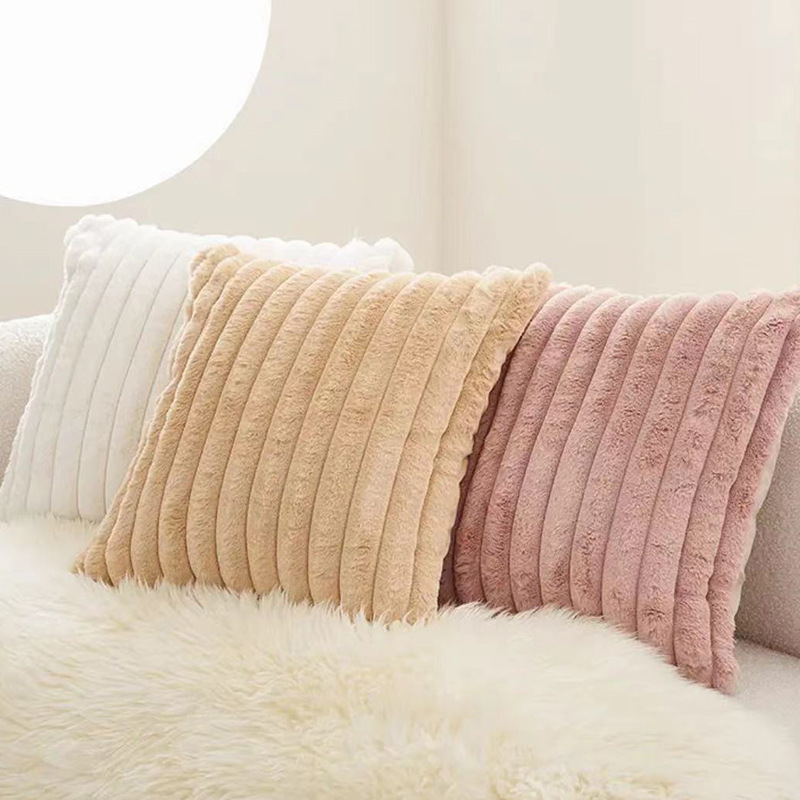 Double-Sided Dehaired Angora Thick Stripes Cushion Lumbar Pillow Solid Color Pillow Cover Pillow Wholesale Sofa Living Room Office Cushion Cross-Border