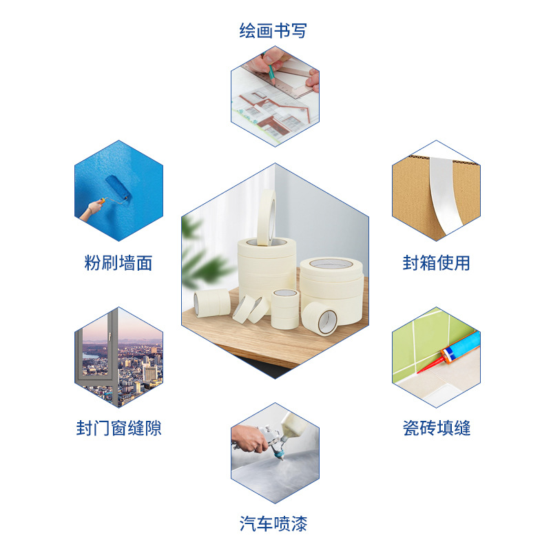 White Medium and High Adhesive Masking Tape Tape Wholesale Crease Paper Masking Decoration Spray Paint Beauty Seam Color Separation Single-Sided Masking Tape