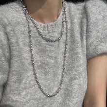 波光粼粼真多麻灰色珍珠项链女长款百搭简约高级感秋冬毛衣链饰品