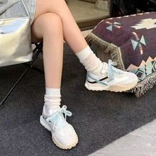范登高穿德训鞋女2025夏季新薄款内增高厚底绸缎休闲运动风阿甘鞋
