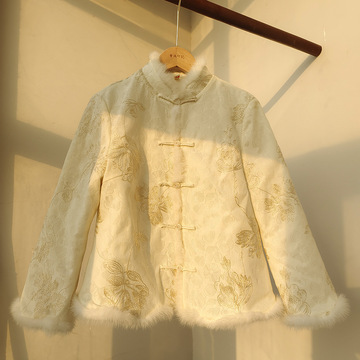 冬季复古中国风棉衣水貂毛新中式上衣新年盘扣小棉袄日常茶服女