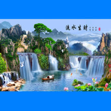 鱼缸背景 新款高清贴图风景字画流水生财缸外带胶水族箱壁纸