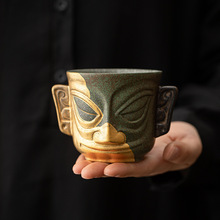 个人家用主人杯专用茶杯三星堆面具文创大号茶具茶杯喝黄金国潮