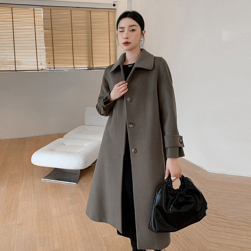 Double-Faced Woolen Goods Wool Overcoat Women's Korean-Style Mid-Length Single-Breasted Doll Collar Woolen Coat 2023 Autumn and Winter New