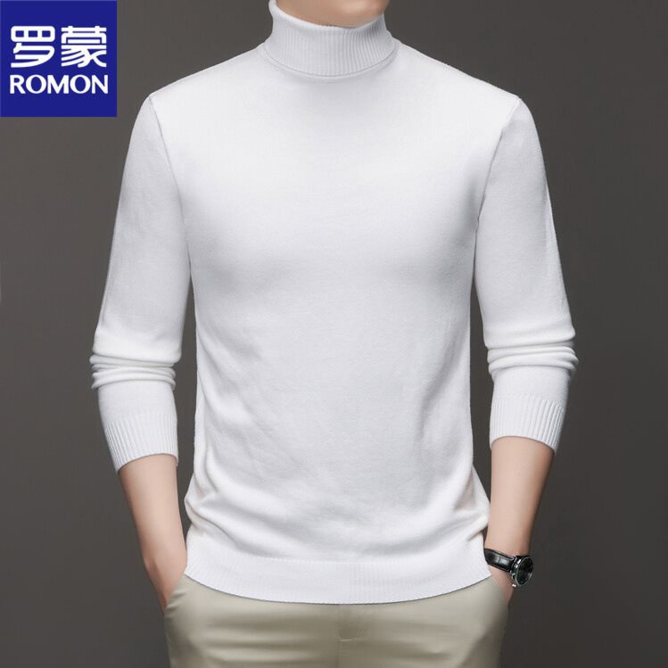 罗蒙秋冬不褪色抗起球纯色半高领羊绒男士修身毛衣男打底毛衫