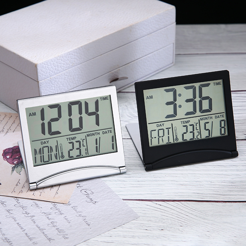 cross-border wholesale creative simple travel clock folding word electronic alarm clock date temperature display desktop clock
