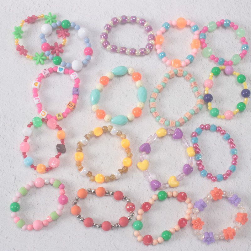 Children's Cute Bracelet Colorful Acrylic Beads Girls' Plastic Pearl Beaded Colorful Beads Bracelet Flower Bracelet