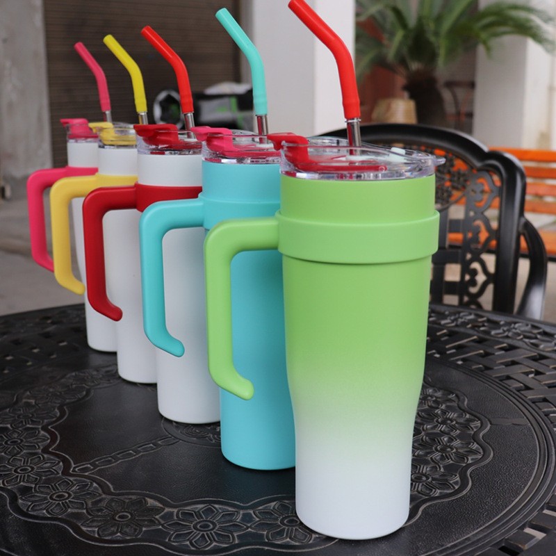 Exclusive for Cross-Border 40Oz Cup Large Capacity Thermos Cup Heat and Cold Insulation Large Ice Cup Cup with Straw Handle Cup