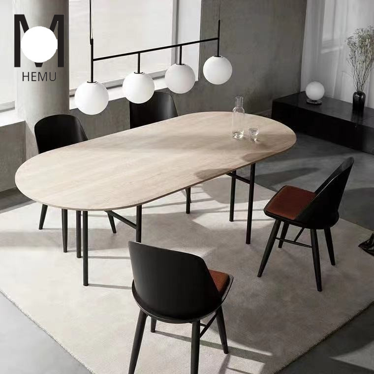 北欧椭圆形餐桌轻奢实木圆弧长桌简约设计师办公桌洽谈桌家用餐桌