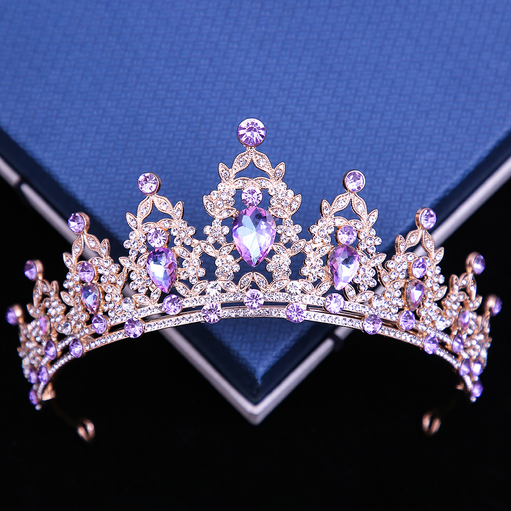 Bridal Crown European and American New Elegant Headdress Party Ball Birthday Crystal Queen Crown Cross-Border Hair Accessories Wholesale