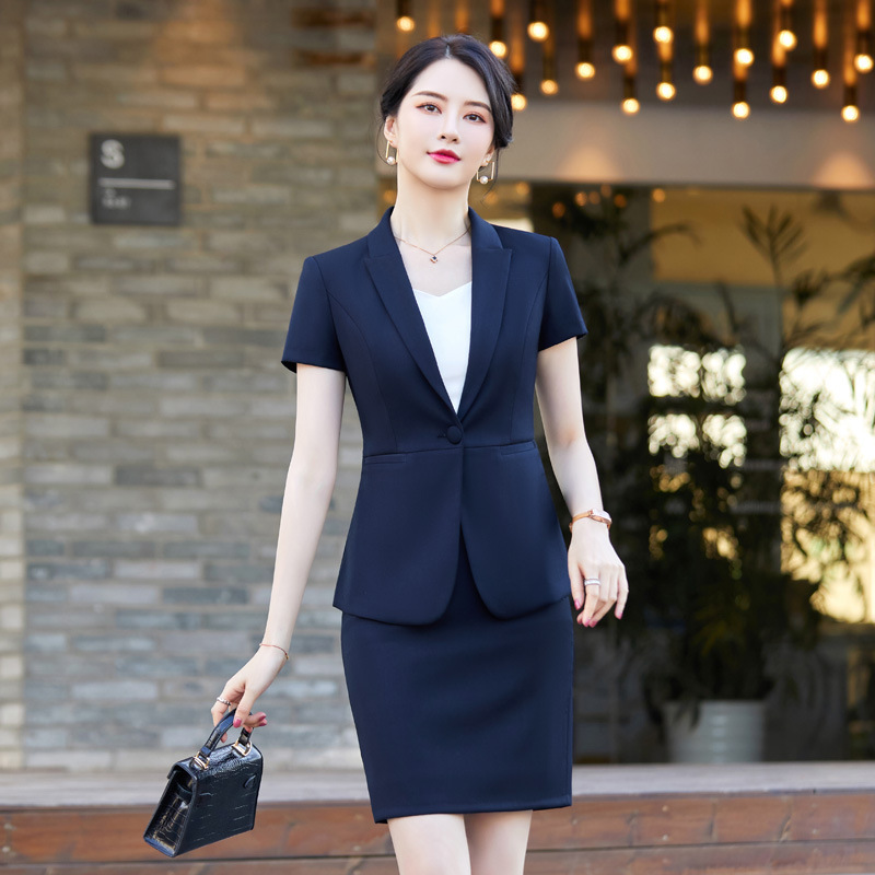 夏季薄短袖西装套裙职业套装女时尚珠宝店白领工作服商务正装批发