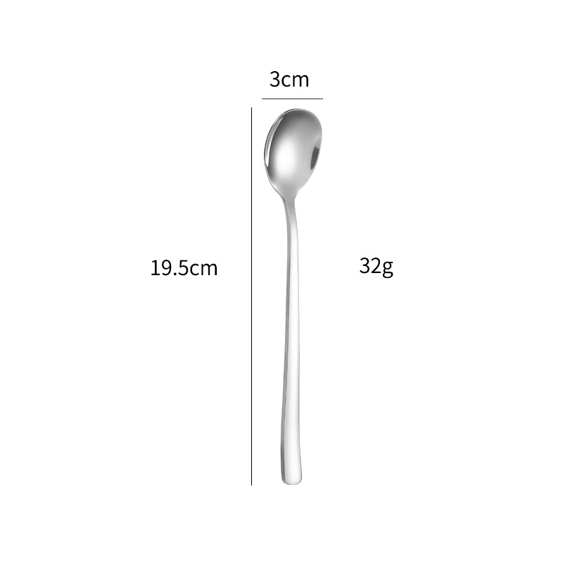 Korean Style Ice Spoon 304 Stainless Steel Long Spoon Cross-Border Coffee Spoon Household Honey Spoon Milk Tea Seasoning Stirring Spoon