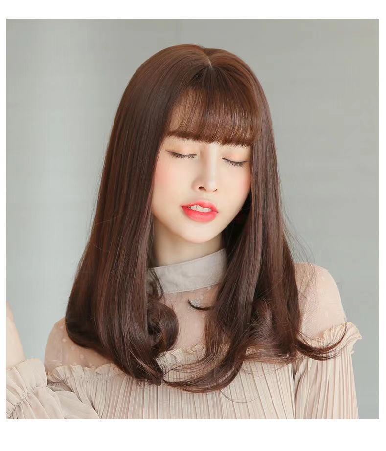 假发女改变发型时尚欧美女士乳白色图片色齐刘海中长发