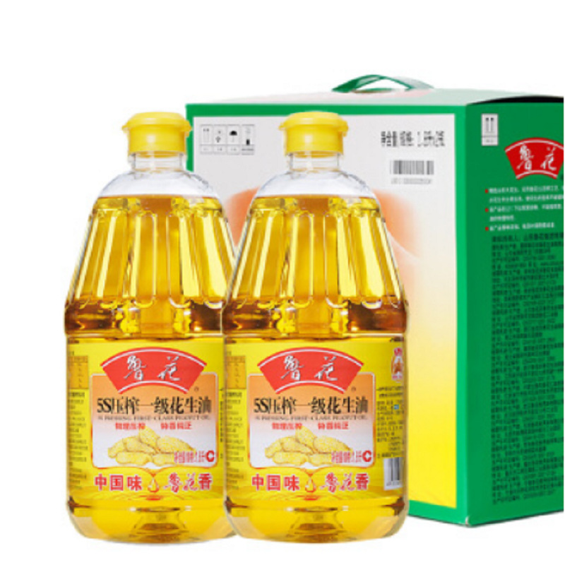鲁花 食用油 5s 物理压榨 压榨一级花生油(礼盒)1.8l*2商务礼品