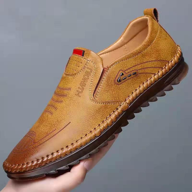 Leather Shoes Men's 2022 Spring Fashion Soft Leather Casual Leather Shoes Textured Stitching Wear-Resistant Tods Men's Shoes Wholesale