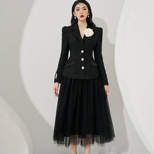 越南小众设计师女装春冬新款西装长袖通勤高腰半裙毛呢套装女1561