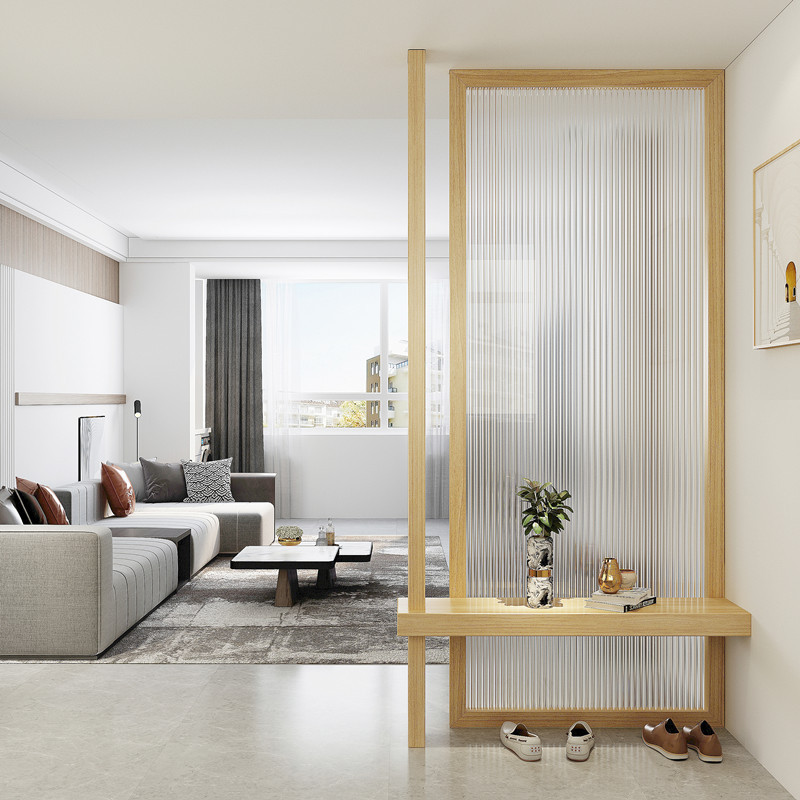 北欧轻奢现代家用小户型入户玄关客厅长虹玻璃隔断日式实木屏风墙