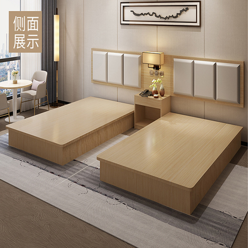 定制板式实木床酒店公寓宾馆套房家具 板式床 床头组合桌柜写字板