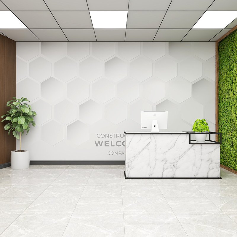 公司吧台美发办公室l尚背景墙几何墙壁纸前台形象3d时墙纸店收