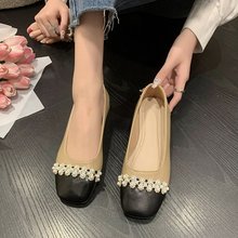 小香风单鞋女夏季2024新款法式珍珠一脚蹬方头女鞋