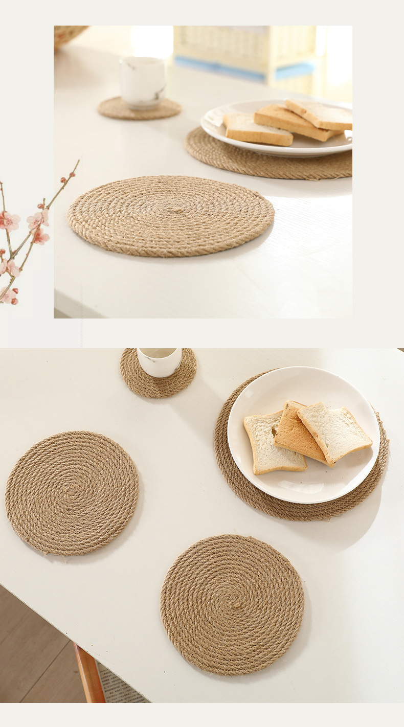 圆形麻绳餐垫海草编织日式隔热垫圆形餐垫杯北欧风居家麻绳餐垫