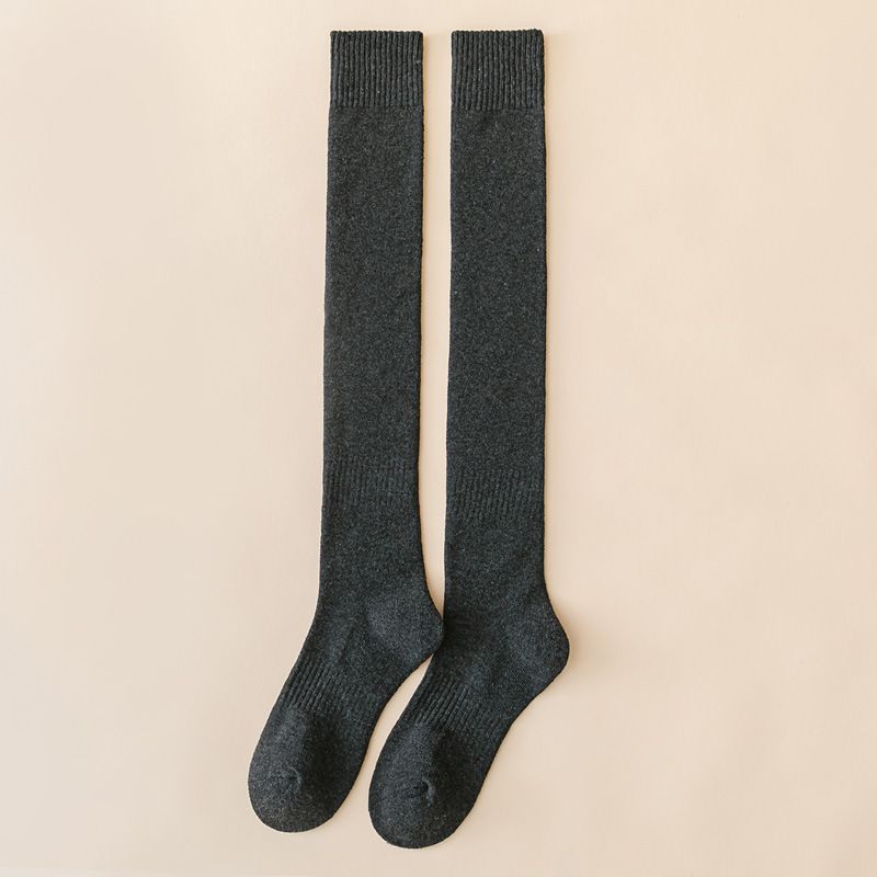 Autumn and Winter New Terry Lengthened Overknee Calf Socks Thick Warm Jk Solid Color Hold-Ups Terry Knee Pad Japanese Style